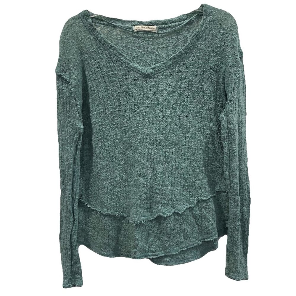 We the Free People Ocean Air Hacci Top Womens XS Moss Teal Knit Hippie Boho Y2K